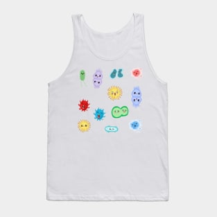 Cute Microbes Bacteria, Virus, Ecoli, MicroBiology Seamless Pattern Sticker Pack. Tank Top